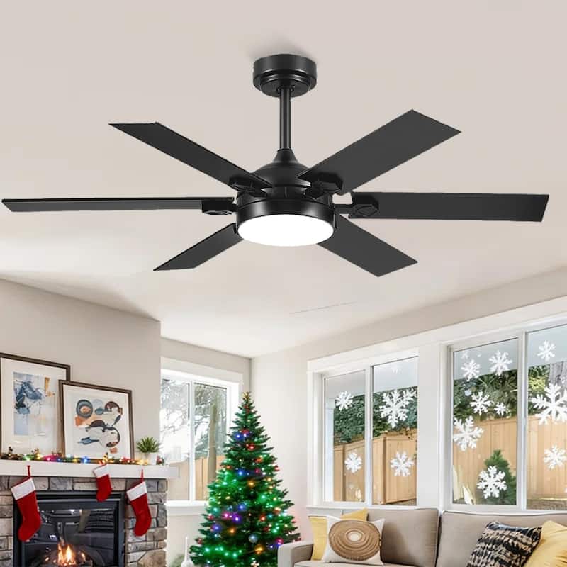 46 / 52 Inches Downrod Ceiling Fan with Light and Remote,6 Dual Side Blades