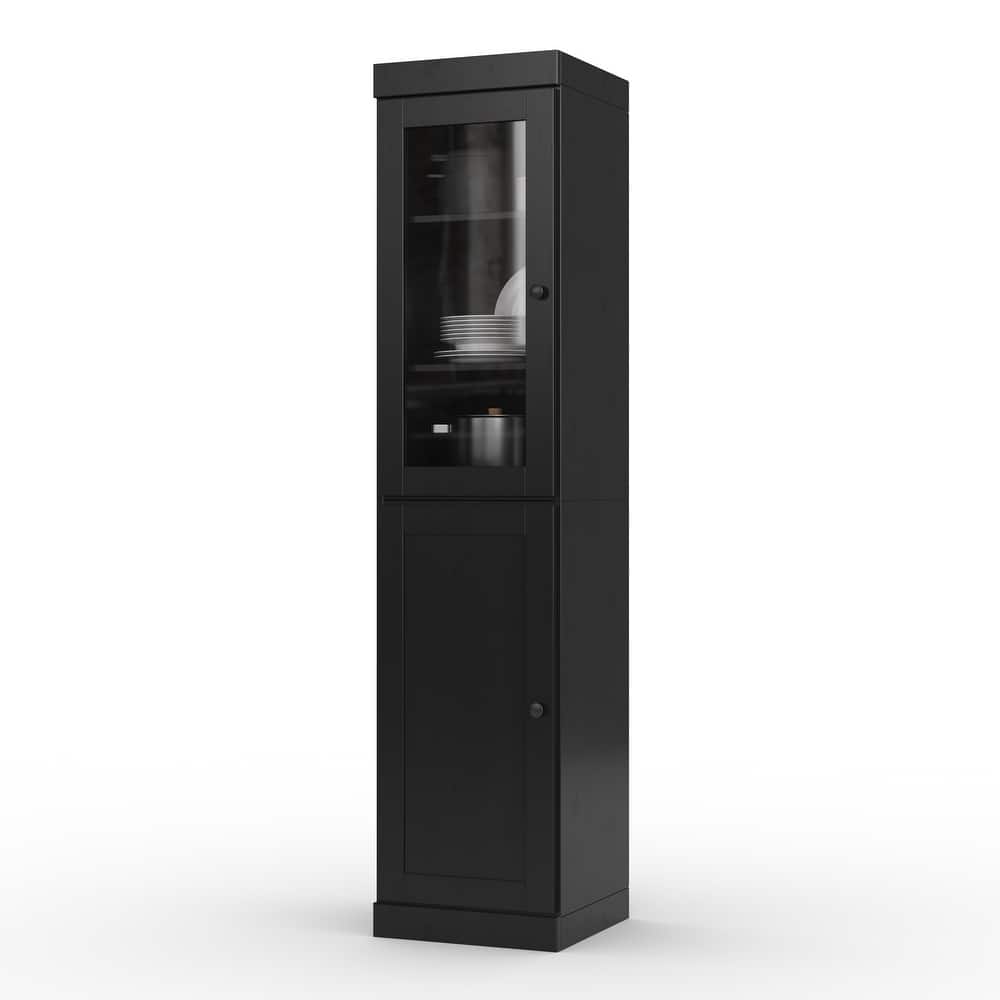 Palace Imports 100% Solid Wood 16.5" Kitchen Pantry Cabinet with Clear Glass, Shaker Doors and Adjustable Shelves