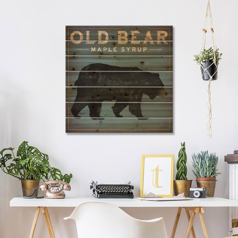 Old Bear Maple Syrup Print On Wood by Ryan Fowler - Multi-Color