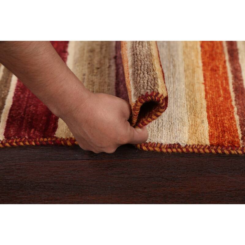 Wool Contemporary Striped Gabbeh Kashkoli Area Rug Hand-knotted Carpet - 2'6" x 4'0"