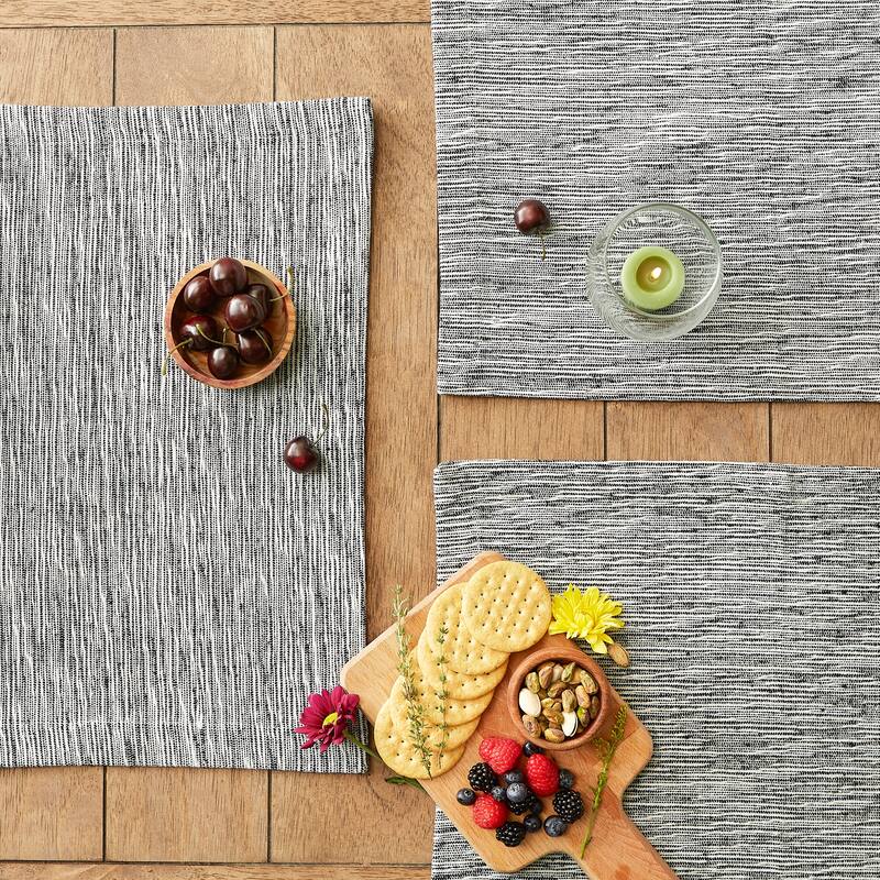 Light Grey And Off-White Tonal Recycled Cotton Slubby Rib Placemat (Set of 6) 13x19