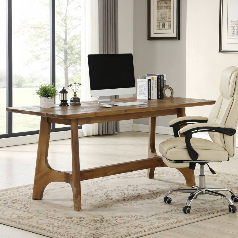 62.99" Solid Wood Executive Desk, Farmhouse Home Office Desk - Brown