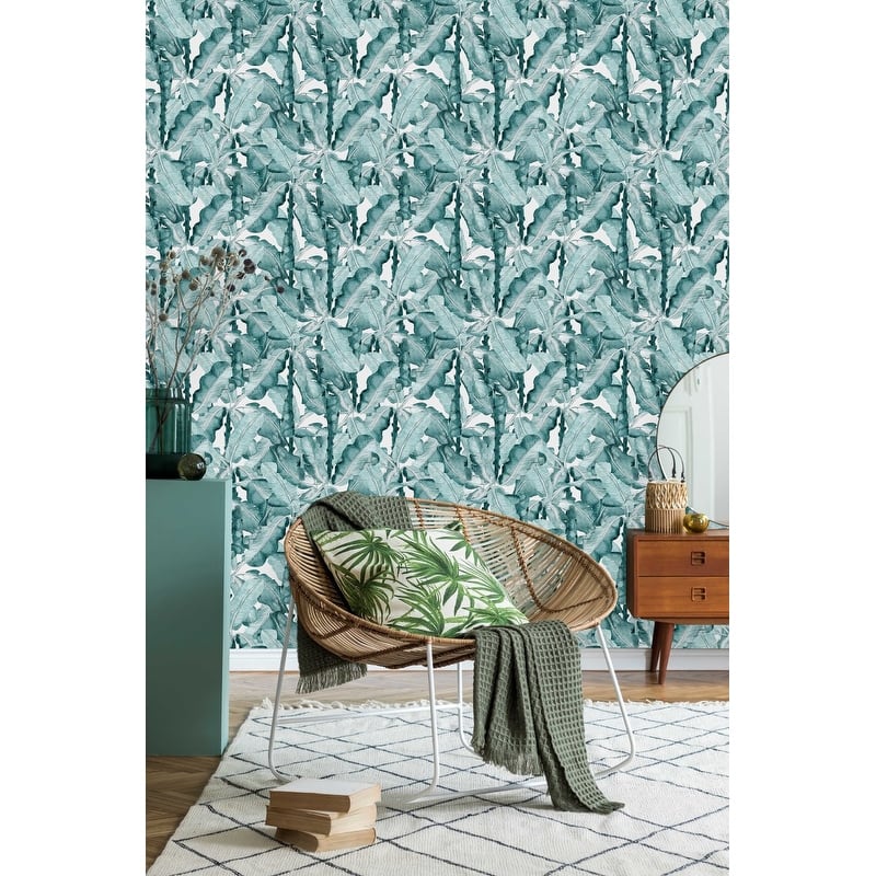 Watercolor Green Leaves Wallpaper - Bed Bath & Beyond - 35646870