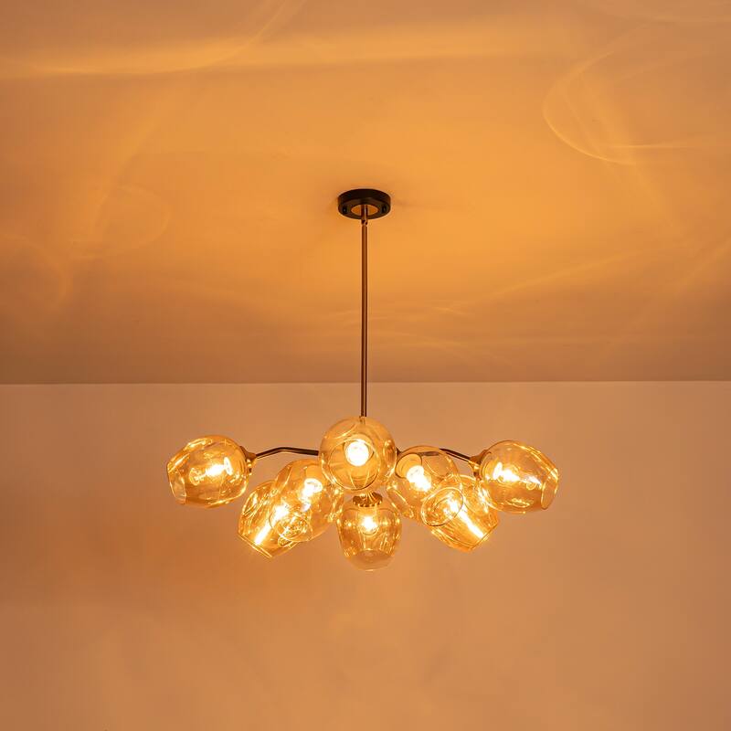 Modern Glam 10-Light Cluster Amber Glass Chandelier - Brass