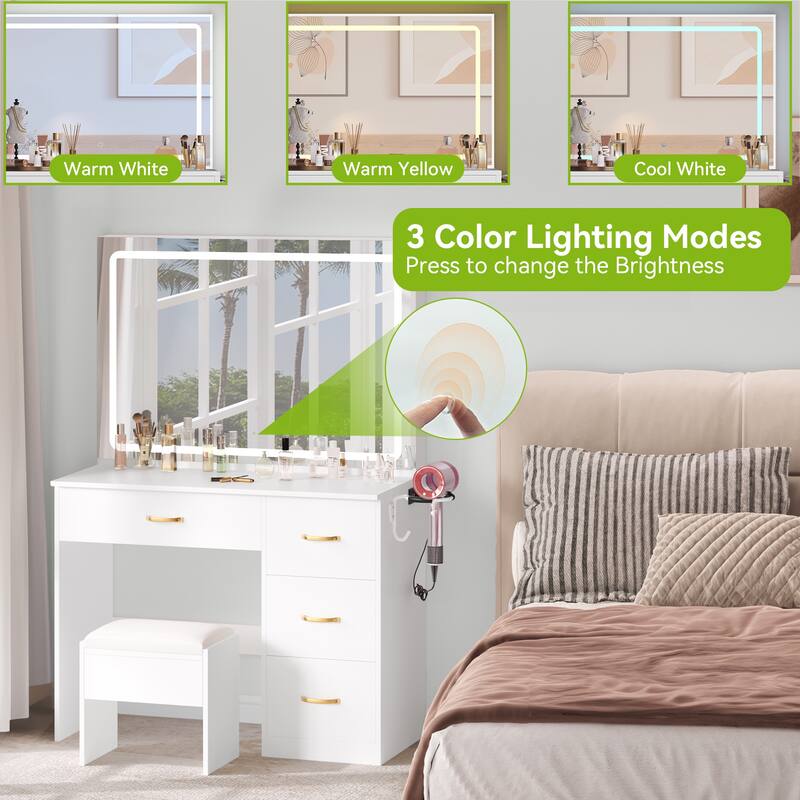 Moasis 35.4'' Vanity Built-In Outlets with Lighted Mirror - 53.5'' H X 35.4'' W X 15.7'' D