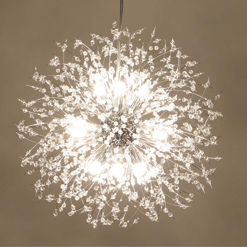 8/ 9-Light Modern Glam Sputnik Firework Pendant Sphere Starburst Chandelier with Crystal Beaded