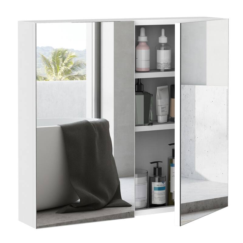 Wall-Mounted Bathroom Vanity Mirror Cabinet with Ample Storage and Three Shelves for Toiletries and Beauty Accessories - 4.75X23.63 in - White + Steel
