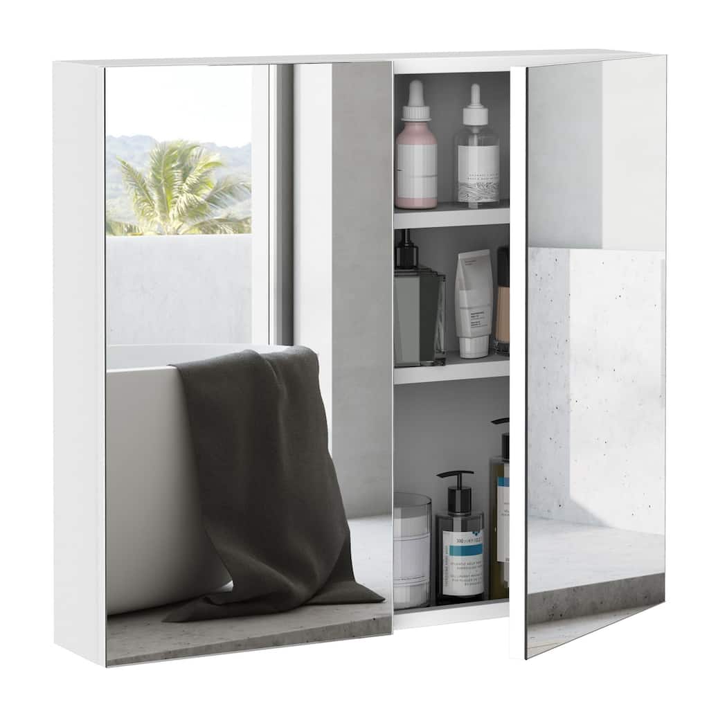 Wall-Mounted Bathroom Vanity Mirror Cabinet with Ample Storage and Three Shelves for Toiletries and Beauty Accessories