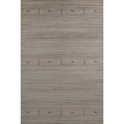 Hand Knotted Oriental 100% Wool Carpet Tribal Animal Pictorial Beige & Ivories Gabbeh Area Rug - 8' 10'' X 6' 1''
