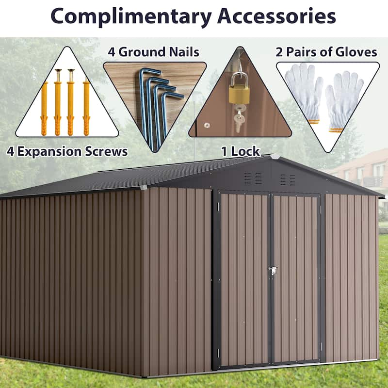 10'x10' Metal Storage Shed with Lockable Doors