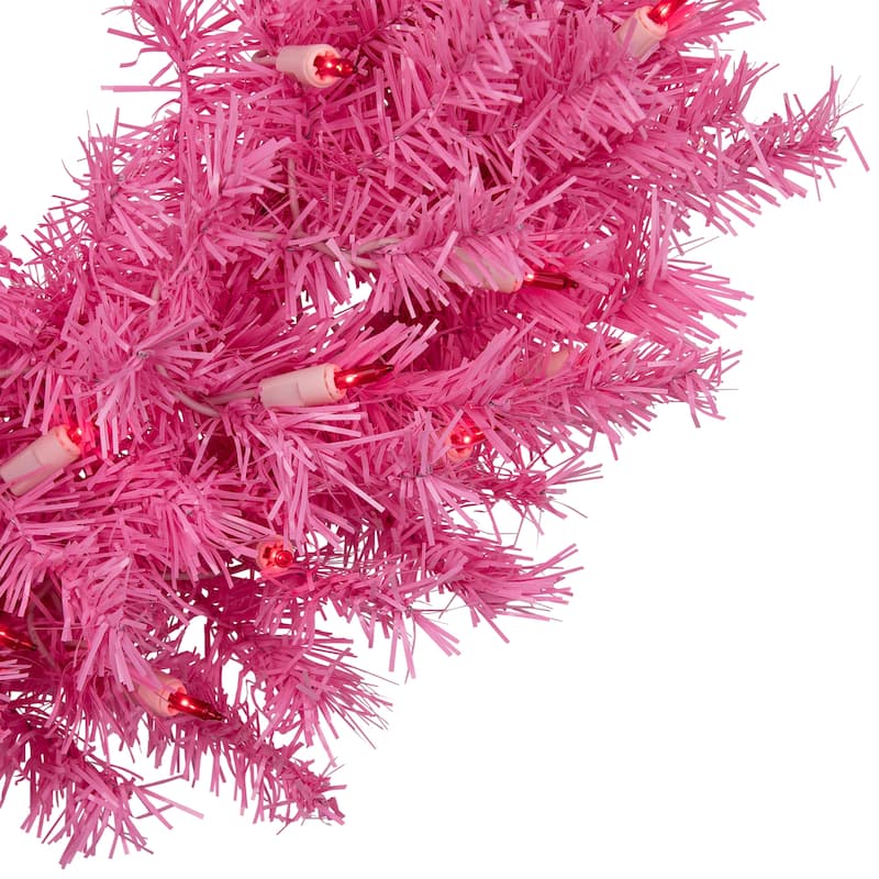 24" Pre-Lit Pink Spruce Artificial Christmas Wreath, Pink Lights