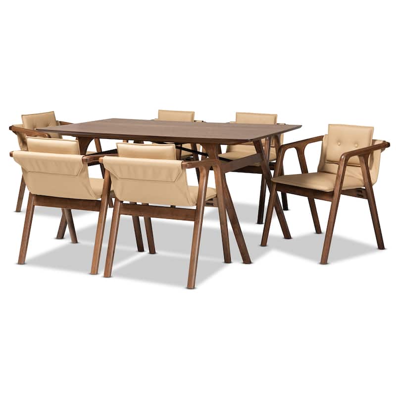 Marcena Mid-Century Modern 7-Piece Dining Set - Beige
