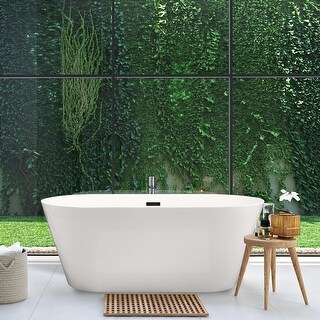 Altair Kaprun Flatbottom Freestanding Acrylic Soaking Bathtub in Glossy White with Drain and Overflow