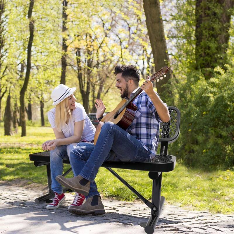 4 ft. Outdoor Steel Bench with Backrest in Black