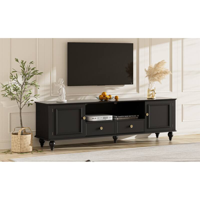 70.9'' Modern TV Stand for TVs up to 80 Inches, Entertainment Center with Open Compartment, TV Storage Cabinet with 2 Drawers