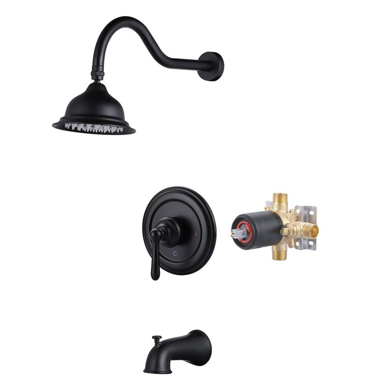 WOWOW Single Handle 1-Spray Tub and Shower Faucet with Valve Included - Matte Black