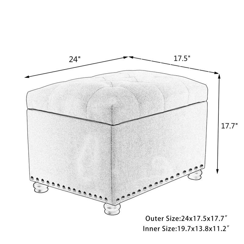 Adeco Classy Rectangle Storage Bench Natural Fabric Footstool Ottoman