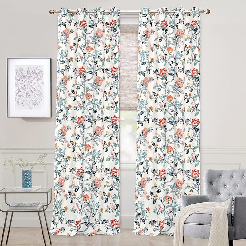 DriftAway Ada Floral Botanical Print Flower Leaf Lined Blackout Window Curtains