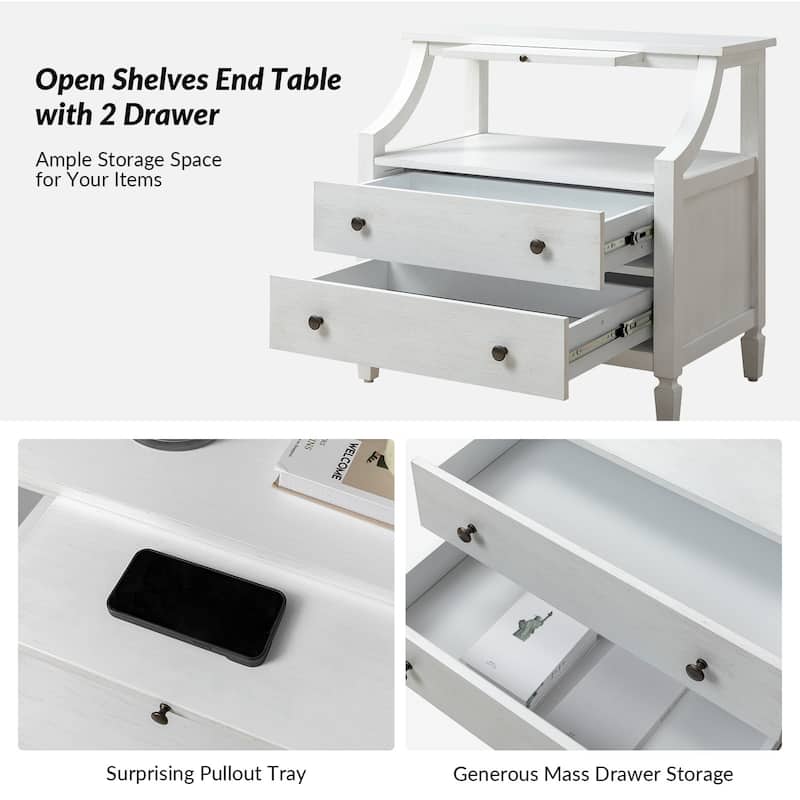 Jennifer 2 - Drawer End Table with Built-In Outlets and Pull-out Tray Set of 2 by HULALA HOME
