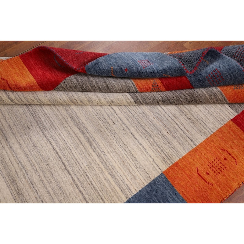 Geometric Gabbeh Area Rug Handmade Wool Carpet - 6'7" x 9'9"