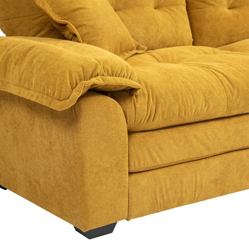 Luxurious 84" Chenille Fabric Recliner Sofa with Memory Foam and 2 Throw Pillows for Small Spaces