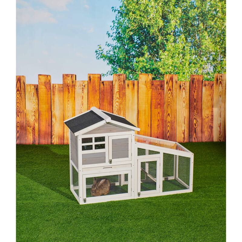 Wooden Chicken Coop with Run, Ventilation Door, Removable Tray, Ramp