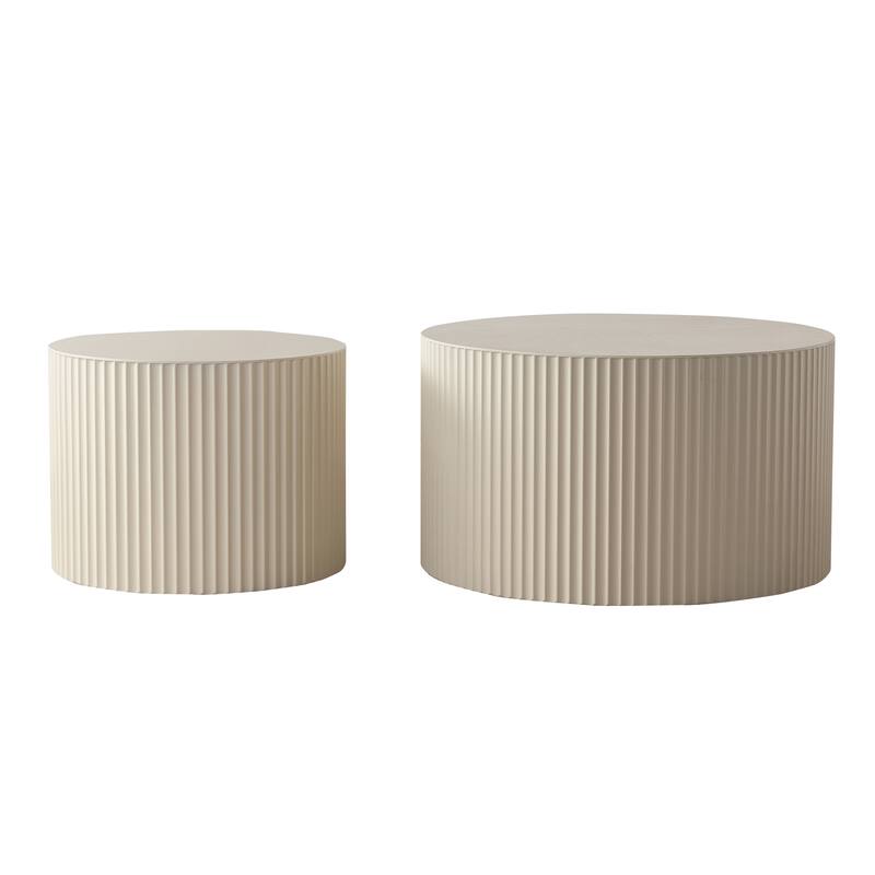 Beige 2-Piece Nesting Coffee Table Set - Wave Stripe Design for Living Room