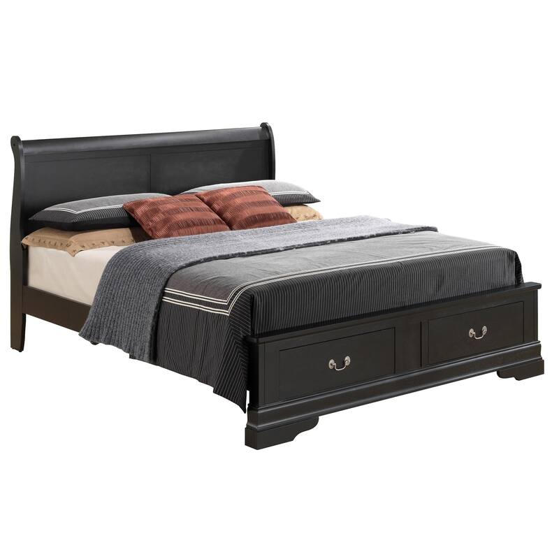 Wooden Rectangular King Panel Bed with Storage Drawers - 89" - Black
