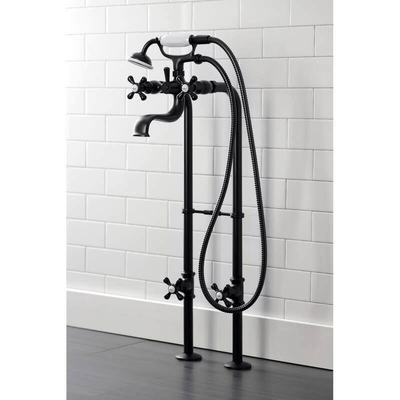 Kingston Brass Freestanding Clawfoot Tub Faucet Package with Supply Line in Matte Black