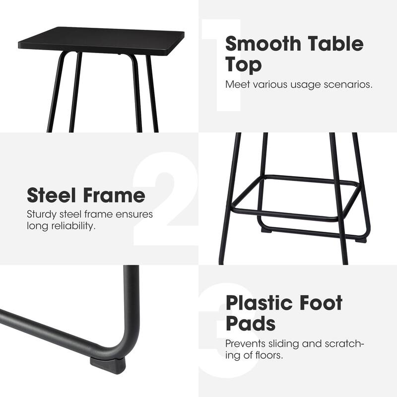 Glitzhome Industrial Modern Set of 3 Pub Table Set with 41"H Square Bar Table and Stools