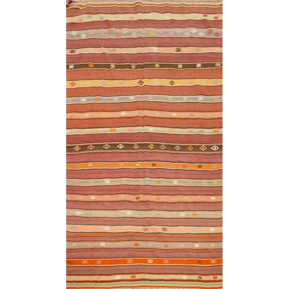 Hand Woven Oriental 100% Wool Carpet Southwestern Tribal Oranges & Rust Kilim Area Rug - 7' 11'' X 4' 6''