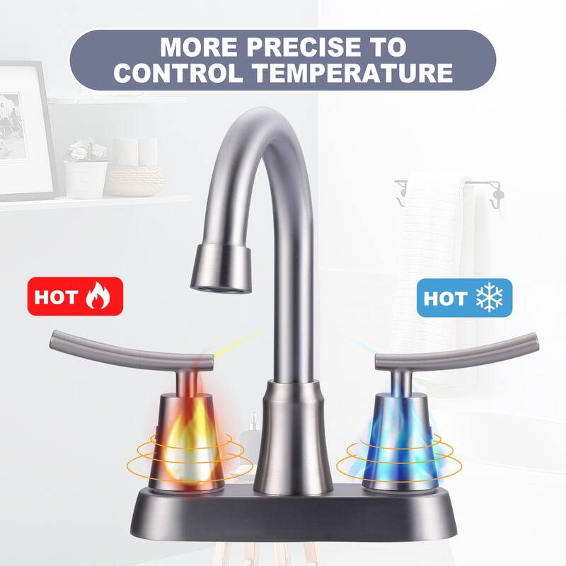 WOWOW 4 in. Double Handle Centerset Bathroom Sink Faucet