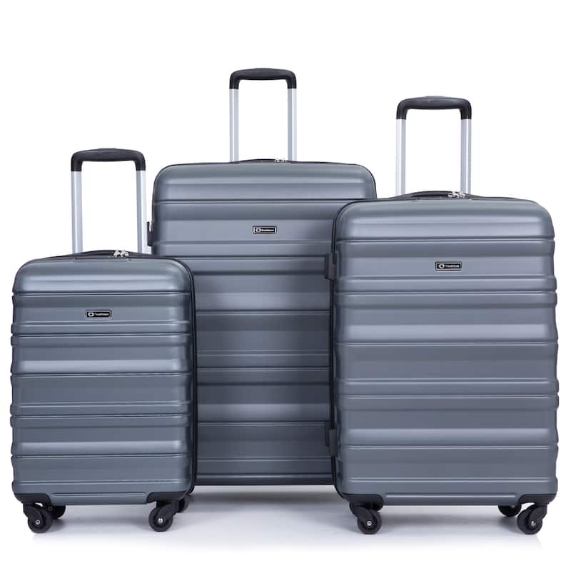 Expandable 3 Piece Luggage Sets PC Lightweight & Durable Suitcase with Two Hooks, Spinner Wheels, TSA Lock, (21/25/29) - Gray