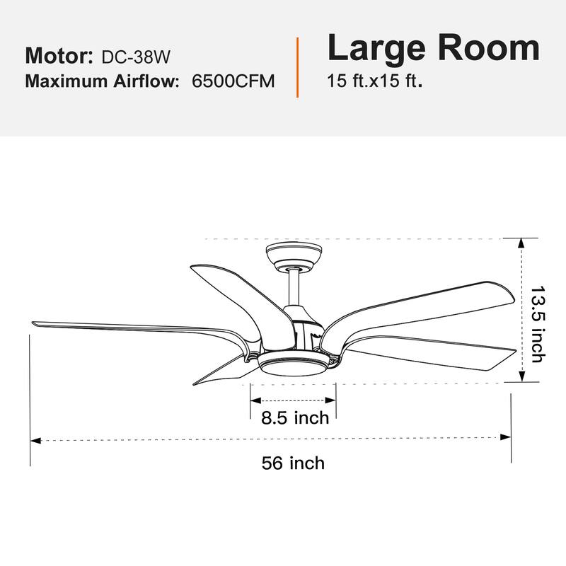 56" Integrated LED Ceiling Fan with ABS Blades adn 6-Speed
