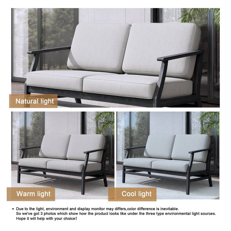 Teak Outdoor Patio Club Chairs Loveseat with Cushions
