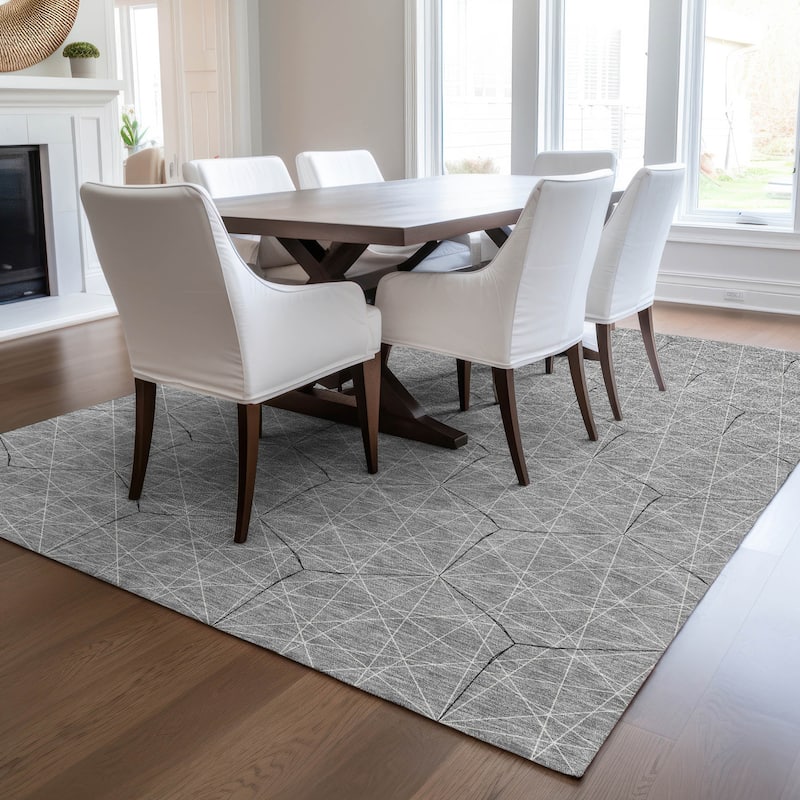 Machine Washable Indoor/ Outdoor Mosaic Geo Chantille Rug