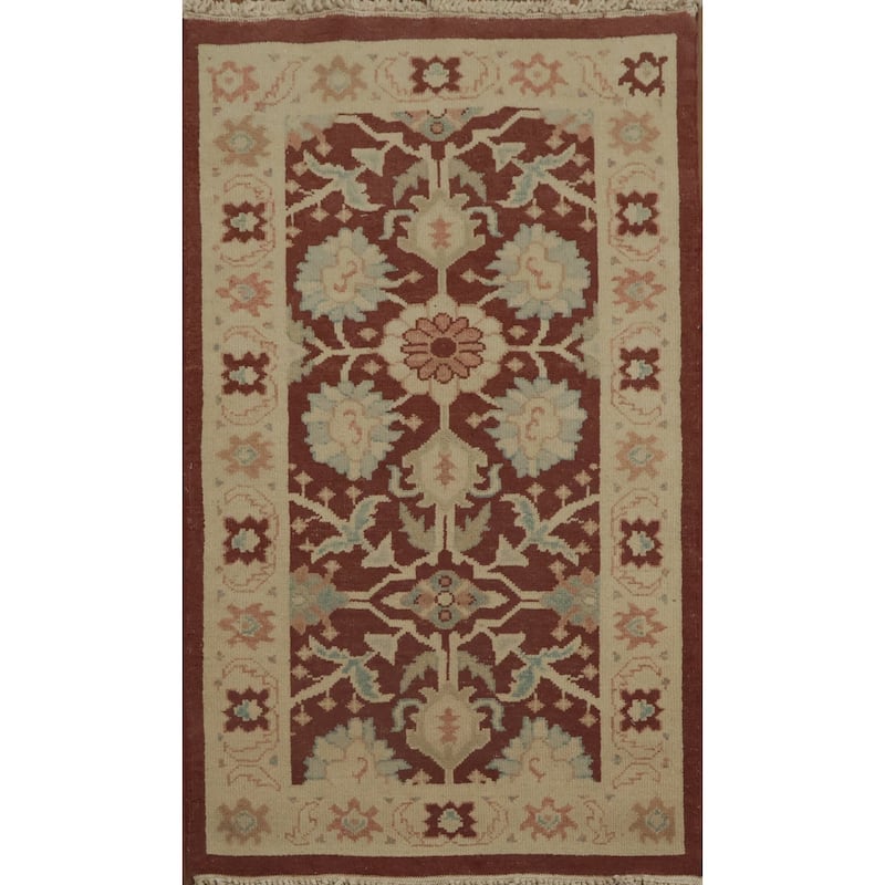 Hand Knotted Oriental 100% Wool Carpet Traditional All-Over Oranges & Rust Ziegler Area Rug - 3' 9'' X 2' 0''
