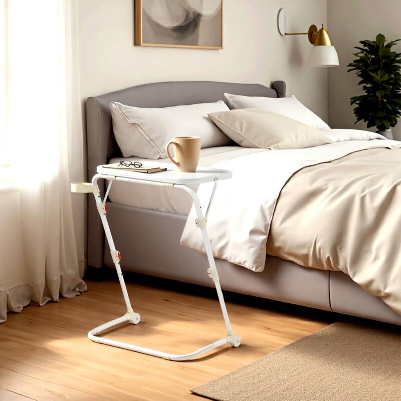 Homylin Adjustable Folding TV Tray Table with Cup Holder, Portable Snack & Laptop Table