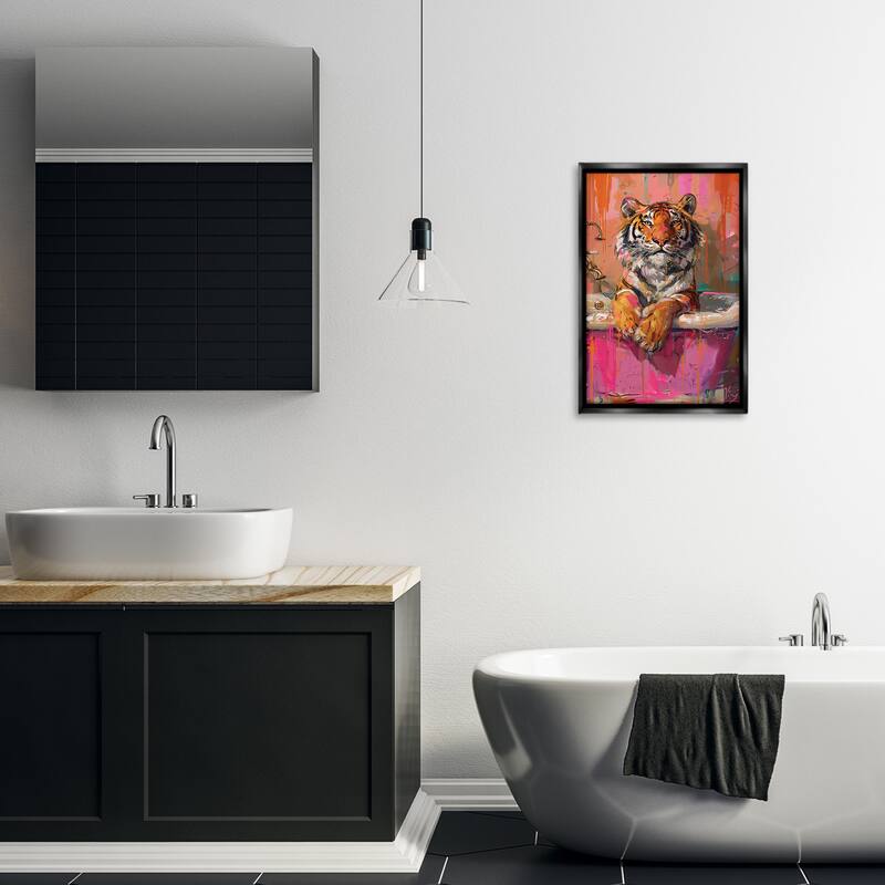 Stupell Fresh Abstraction Tiger in Bathtub Framed Floater Canvas Wall Art Design By LSR Design Studio