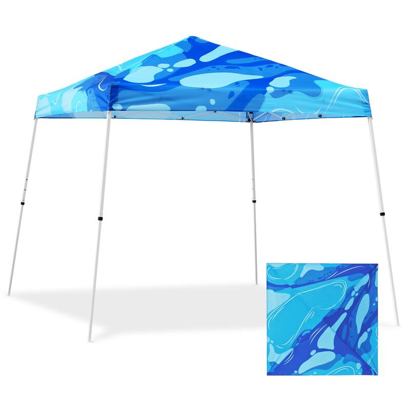 EAGLE PEAK 10x10 Slant Leg Pop-up Canopy Tent Outdoor Beach Canopy Folding Portable Shelter 10x10 Base 8x8 Top (Blue) - Blue Abstract