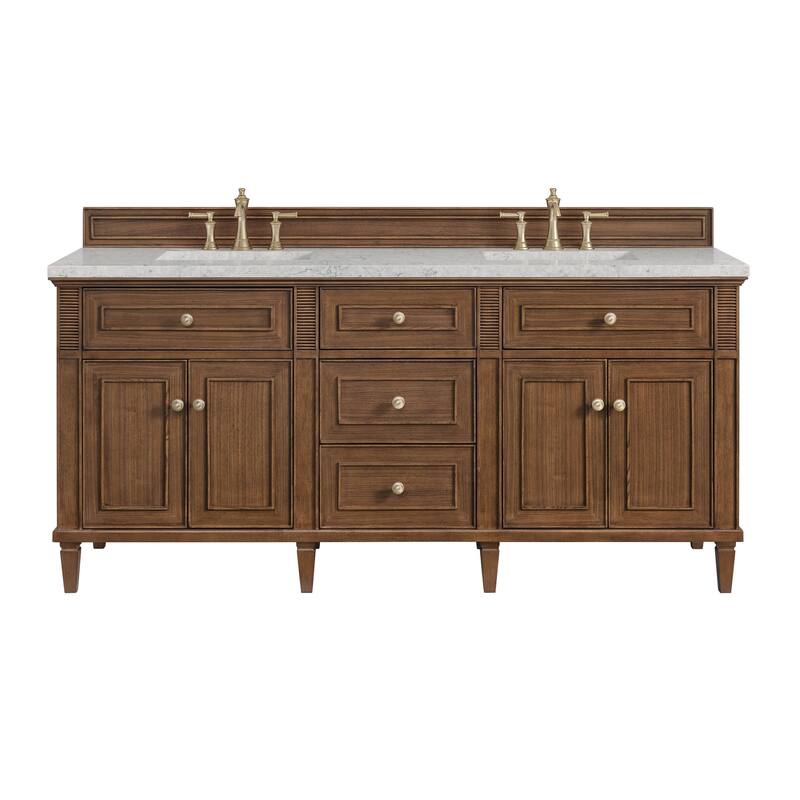 James Martin Vanities 424-V72-3EJP Lorelai 72" Double Basin Wood - Mid-Century Walnut - Walnut Finish