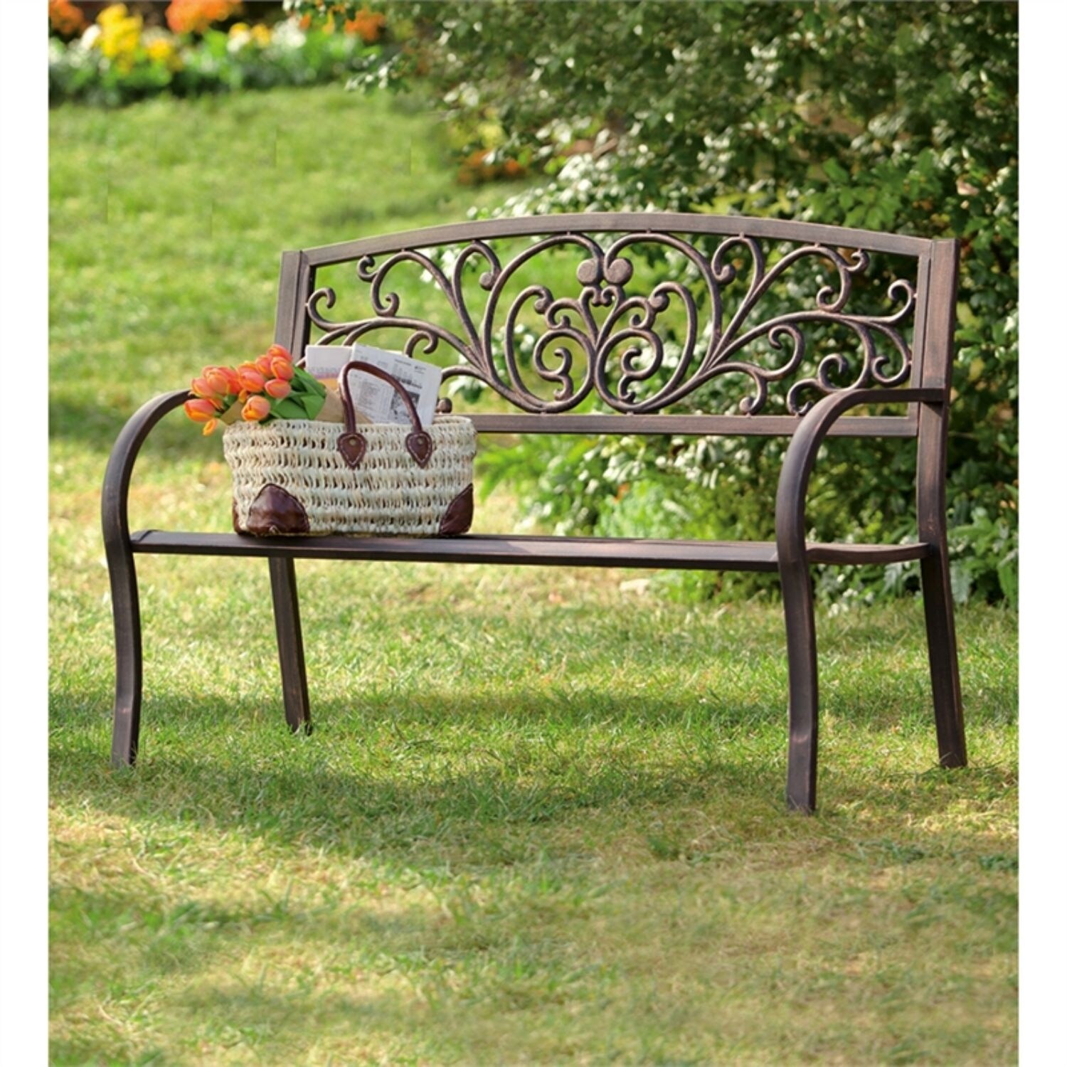 Shop 50 Inch Blooming Garden Metal Bench Overstock 31252134