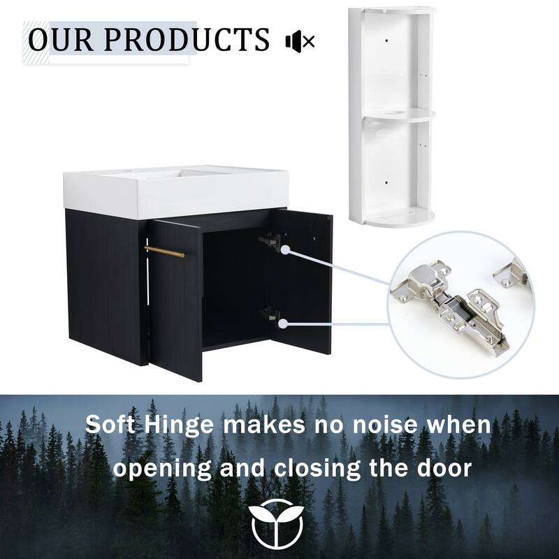 Wall mounted bathroom vanity with sink and storage shelf