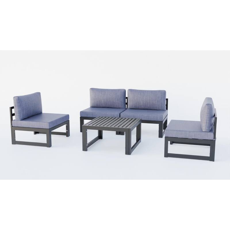 Chelsea 5-Piece Modern Armless Patio Sectional and Coffee Table for Patio Garden Summer Yard Porch - Blue
