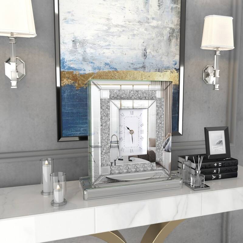 Desk Clock Large Wall Clock Crushed Diamond Mirrored Clock Table Top Decorative Clock for Home Decoration - 12x4x13 inch