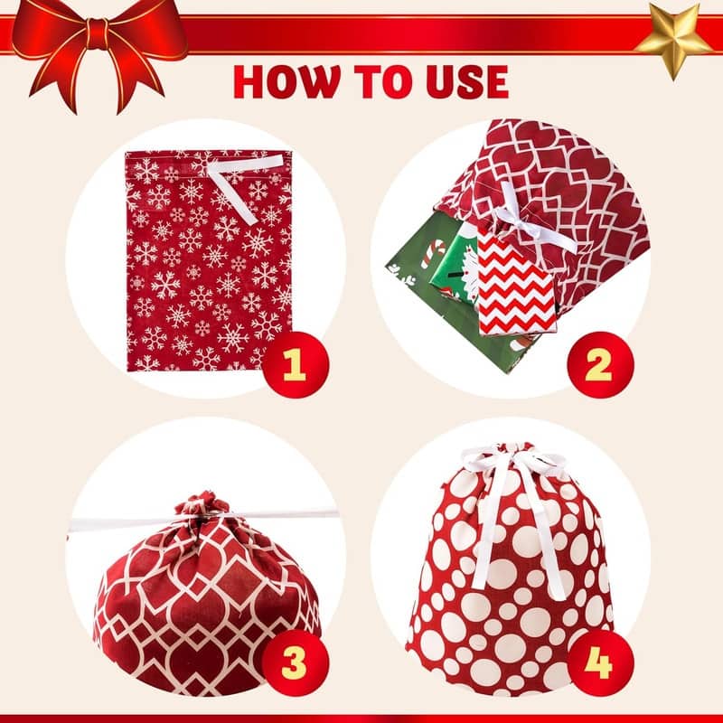 Unique Christmas Gift Bag Set - 6 Pieces - Red