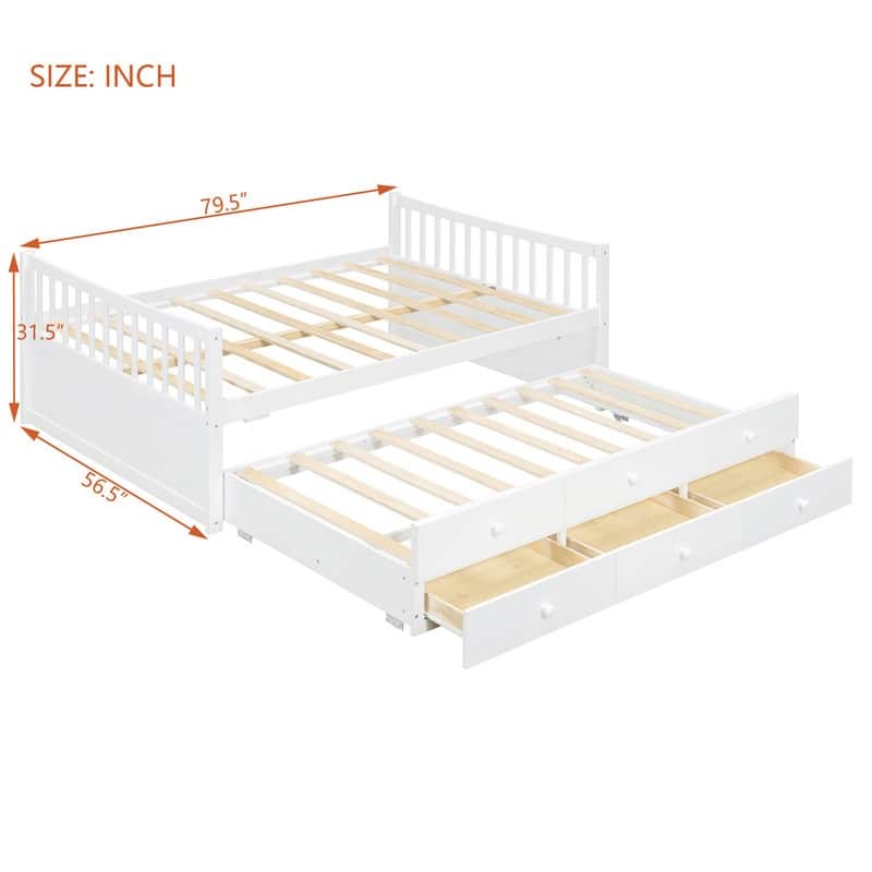 Full size Wood Daybed with Twin size Trundle and Drawers