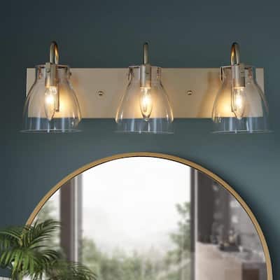 Maxia Mid-Century Modern Gold 3-Light Bathroom Vanity Lights Metal Wall Sconces - L22"x H8"x E7"