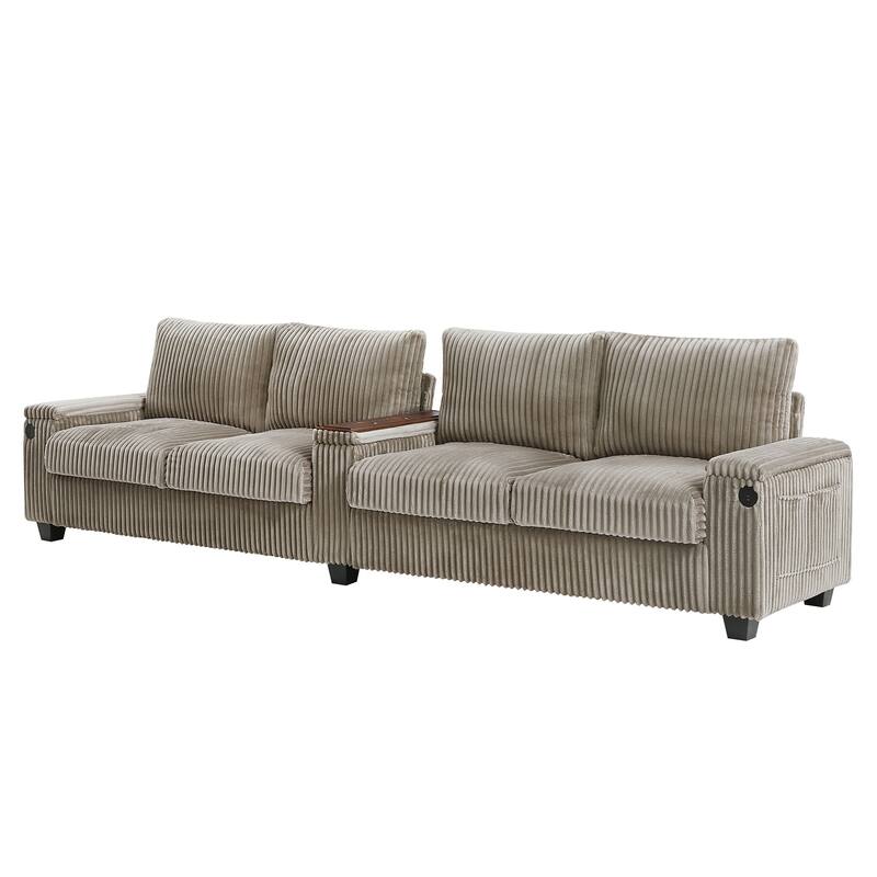 133" Corduroy Sectional Sofa with USB & Flip-Top Storage
