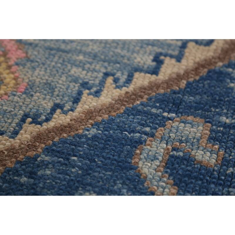 Hand Knotted Oriental 100% Wool Carpet Transitional Geometric Navy Blue & Blues Oushak Area Rug - 10' 9'' X 8' 4''